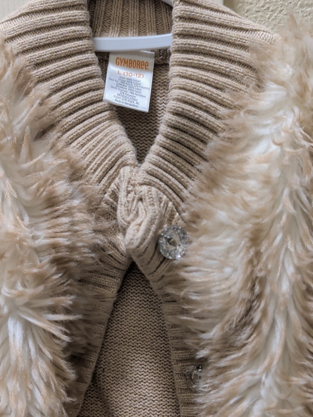 Gymboree Girls' Cream Faux-Fur Trim Vest-L (10-12)